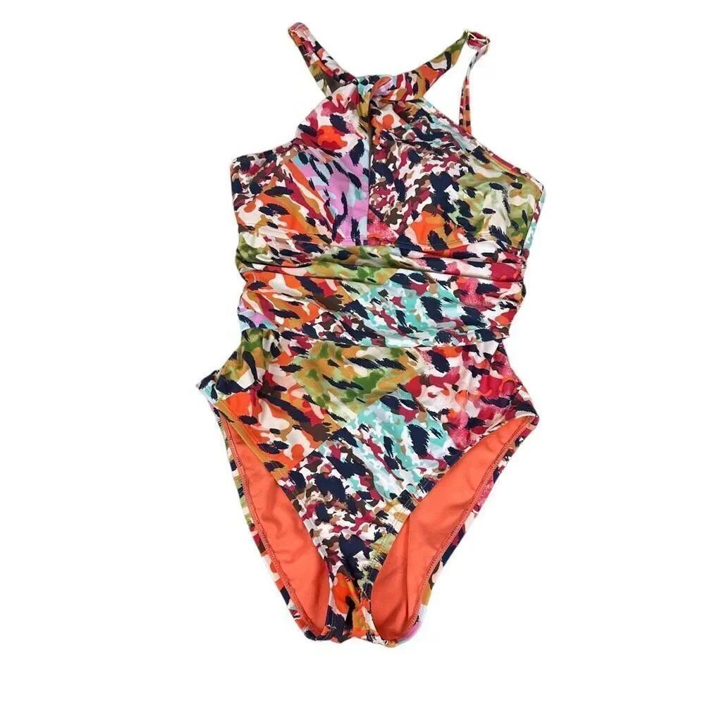 Bleu Rod Beattie Key Hole High Neck One Piece Swimsuit size 8 NEW